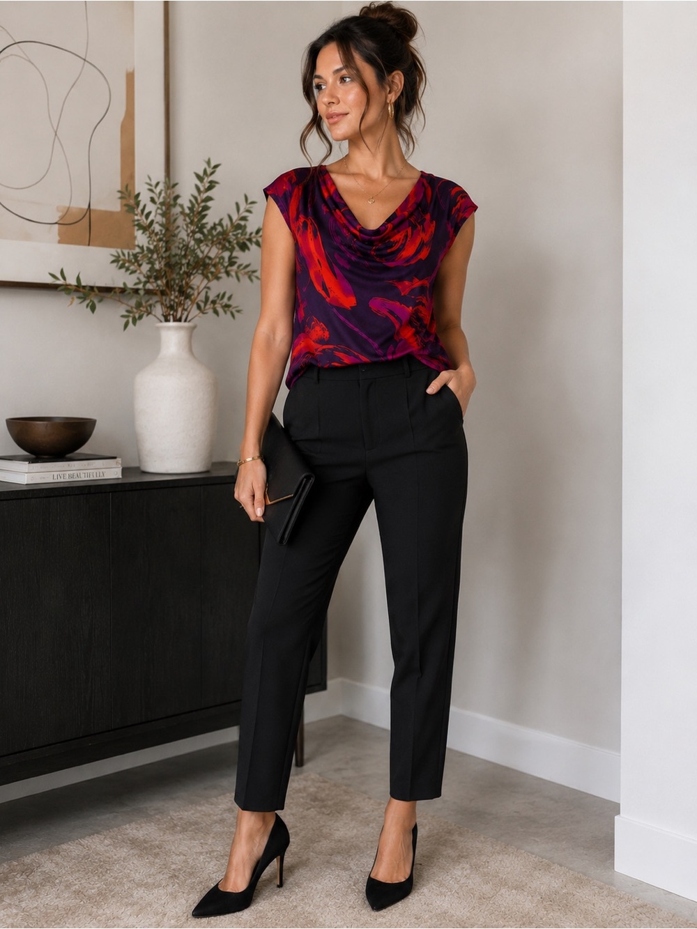 Worthington Woman 3X Purple Floral Cowl Neck Blouse Top NWOT